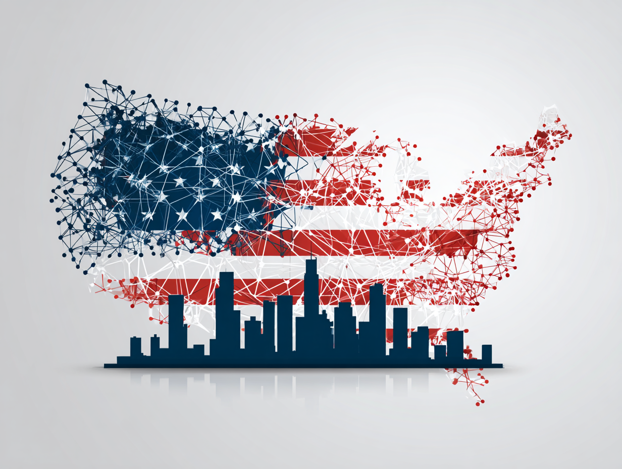 City skyline with drone management overlay